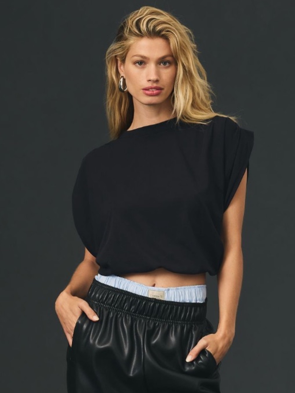 Pilcro Pleated-Shoulder Bubble Hem Tank